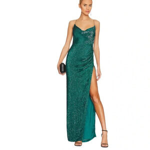 Retrofete Katya Sequin Formal Long Dress in Green Size XXS NWT